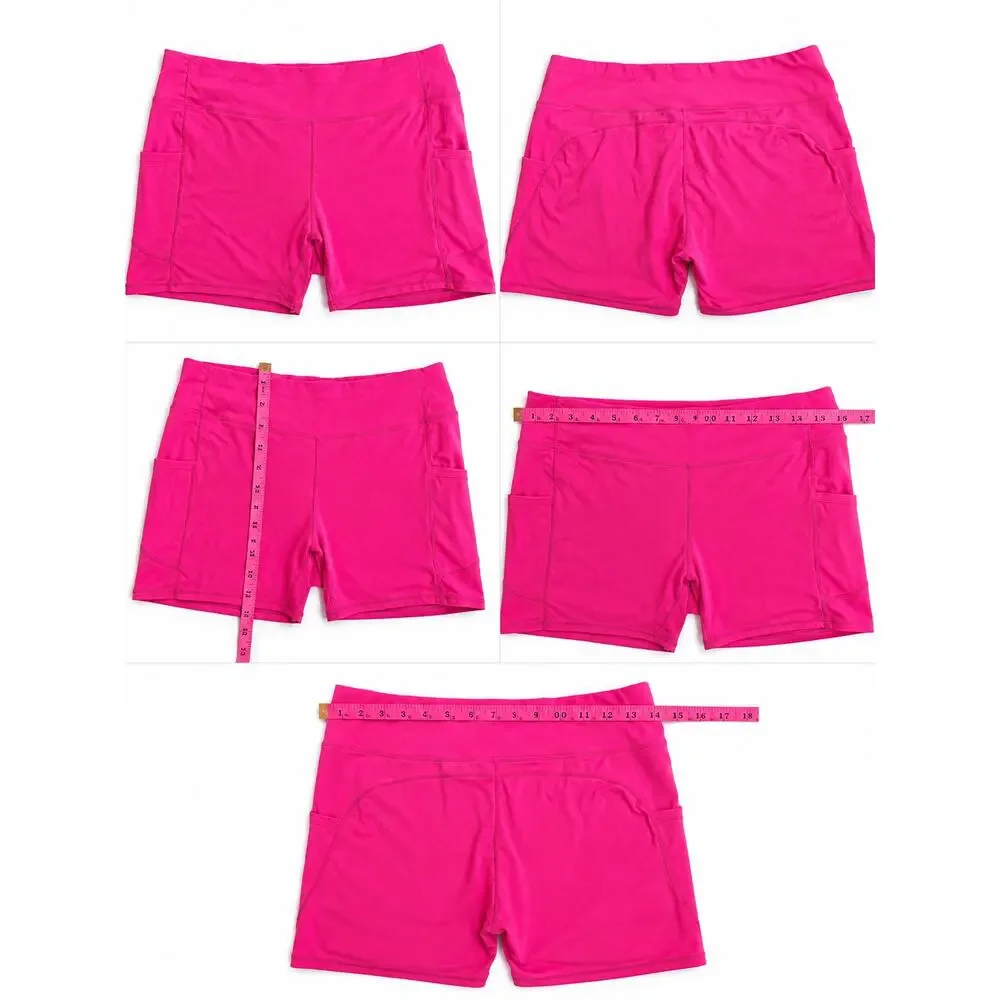 Women’s 3XL Hot Pink Athletic Shorts High Waist Stretch Side Pockets